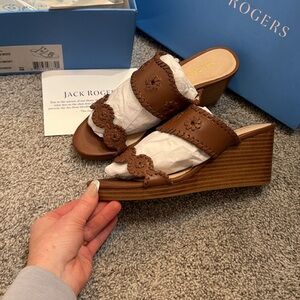 Jack Rogers Caroline leather wedge sandal in mocha brown